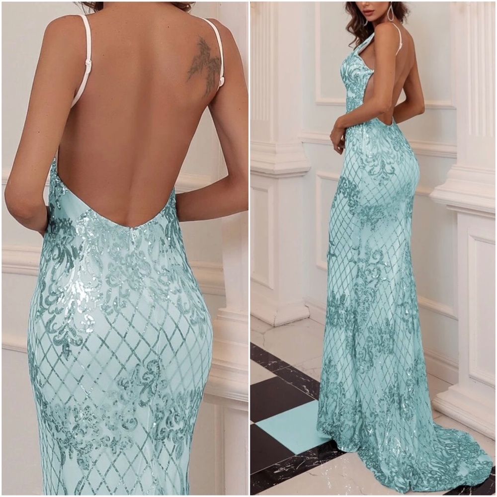 Luxurious Sequin Mermaid Hem formal party Prom Evening Dress - Picture 3 of 4